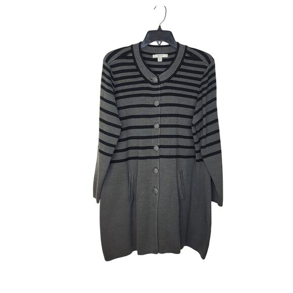 Liz Claiborne Gray and Black Striped Button-Front Long Cardigan Sweater Size XL - Picture 1 of 7